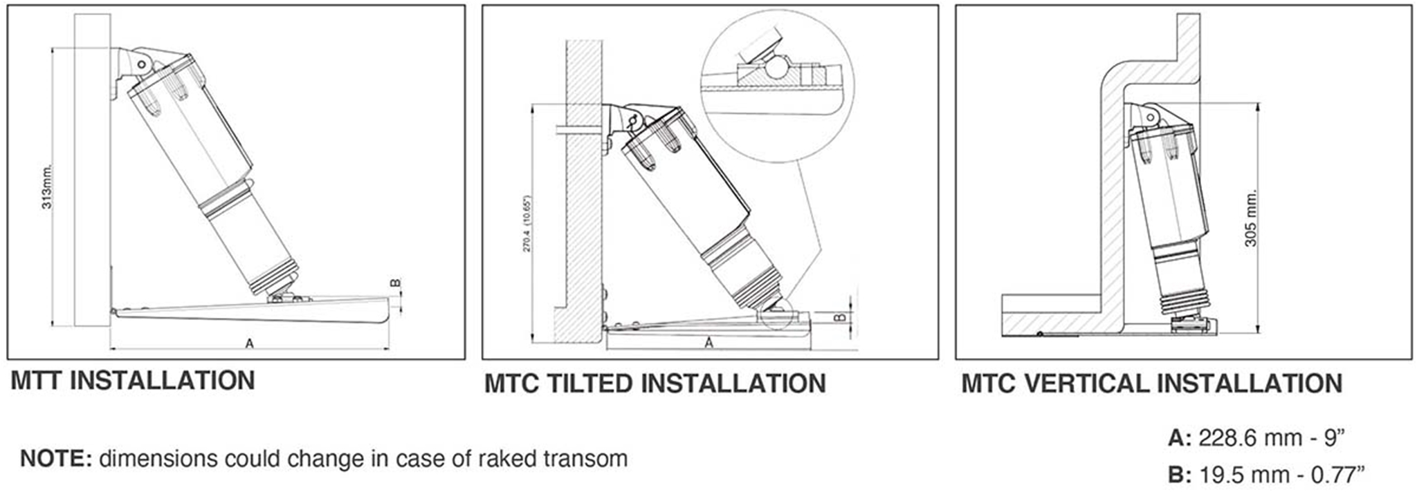 Uflex MTT And MTC Boat Trim Tab Installation Options Dimensions