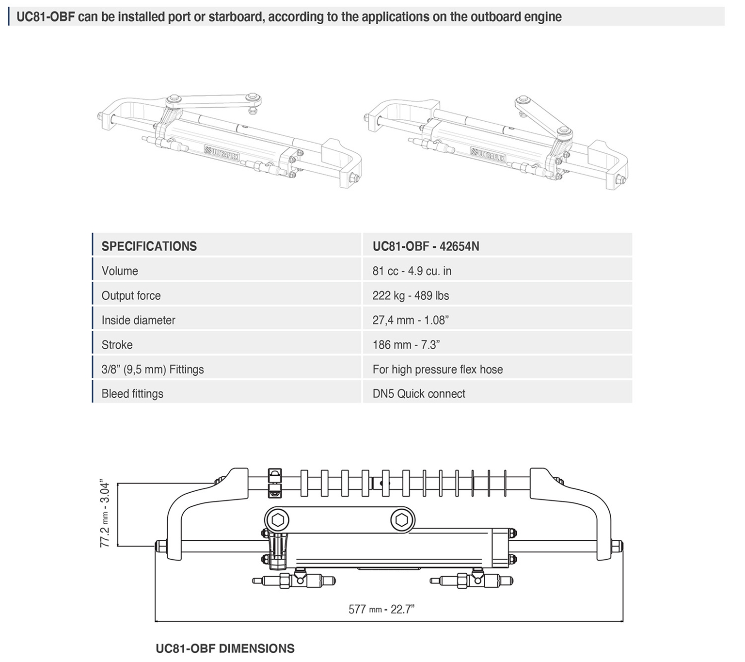 UC81-OBF 46254 N - Front Mount Hydraulic Boat Steering Cylinder Features